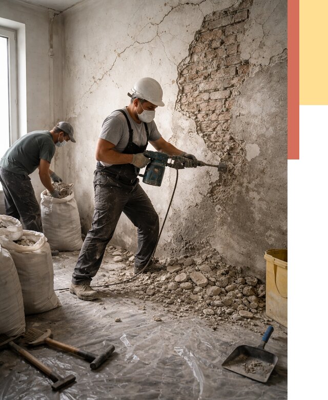 Демонтаж штукатурки со стен в Усть-Илимске от 7488 руб/м² — быстро и недорого | ОТДЕЛОЧНИК-Сть