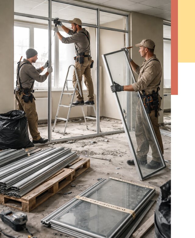 Демонтаж алюминиевых перегородок в Усть-Илимске от 4368 руб. — быстро и недорого | ОТДЕЛОЧНИК-Сть