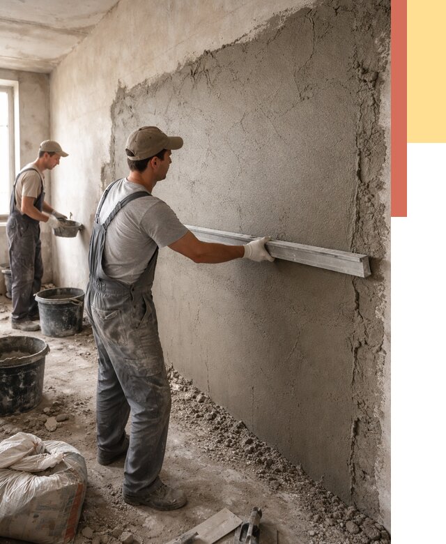 Цементная штукатурка стен в Усть-Илимске от 4680 руб/м2 — быстро и недорого | ОТДЕЛОЧНИК-Сть