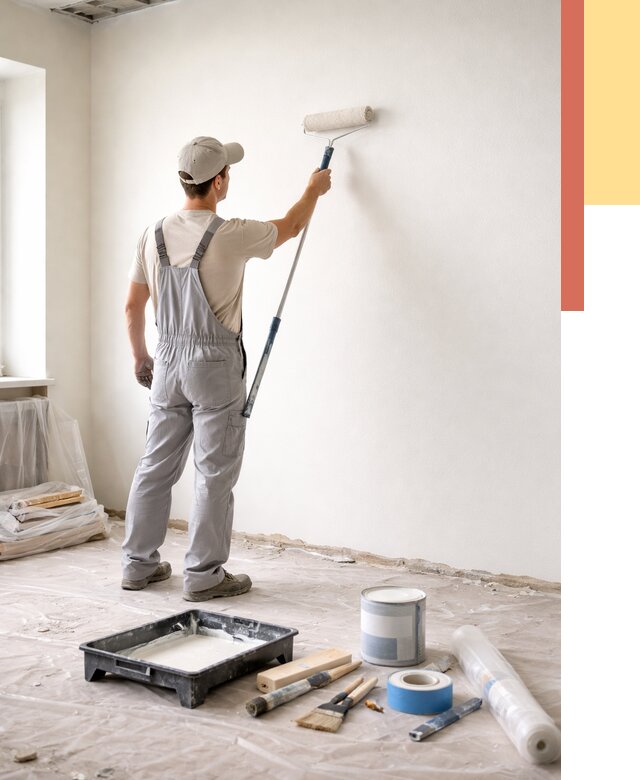 Покраска стен водоэмульсионной краской в Усть-Илимске от 468 руб. за м² | ОТДЕЛОЧНИК-Сть