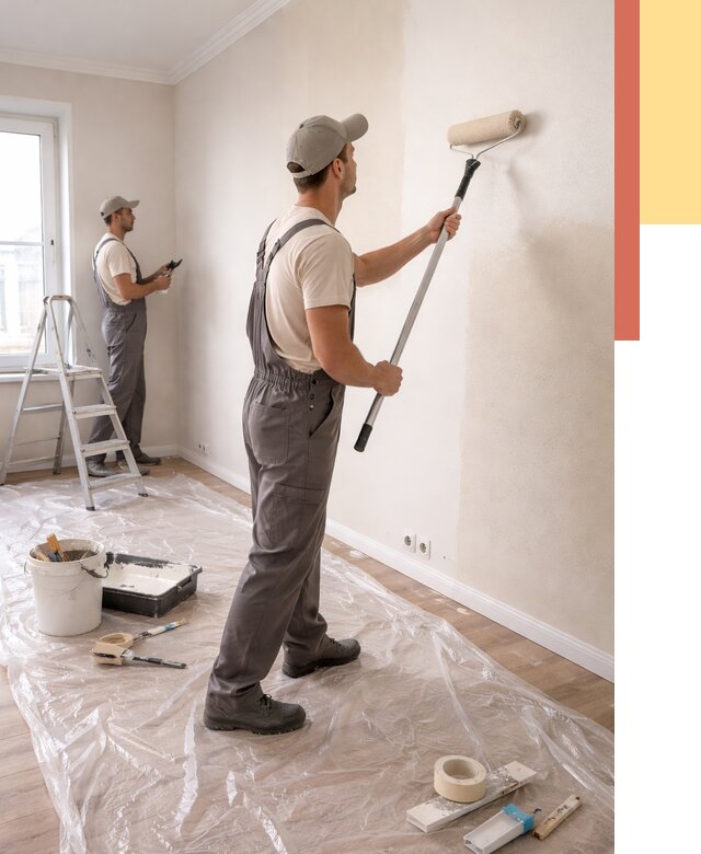 Покраска стен акриловой краской в Усть-Илимске от 3640 руб./м² — быстро и недорого | ОТДЕЛОЧНИК-Сть