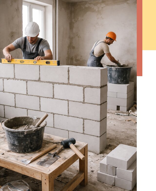 Кладка перегородок из газобетона в Усть-Илимске от 3328 руб. под ключ | ОТДЕЛОЧНИК-Сть