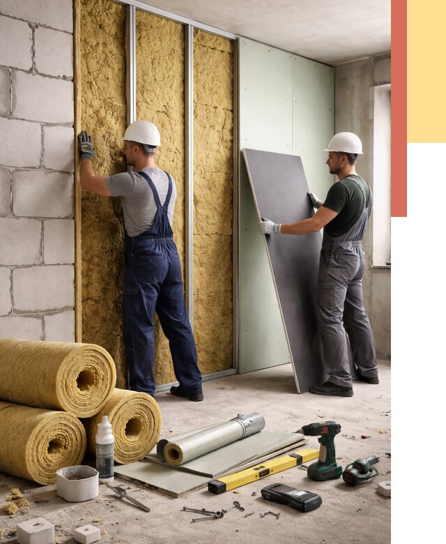 Шумоизоляция перегородок из блоков в Усть-Илимске от 1924 руб./м² — быстро и недорого | ОТДЕЛОЧНИК-Сть