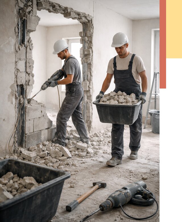 Демонтаж блоковых перегородок в Усть-Илимске от 3900 руб. — быстро и недорого | ОТДЕЛОЧНИК-Сть