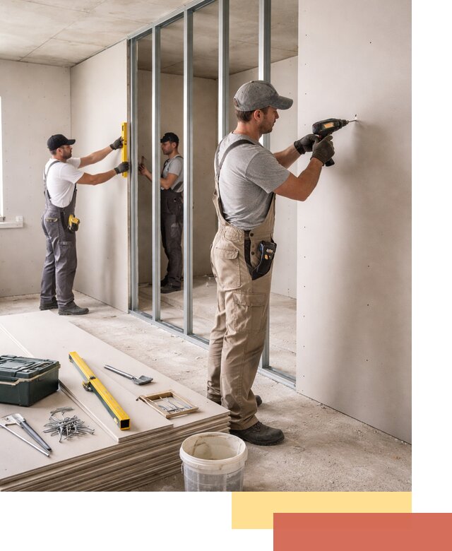 Однослойная перегородка из гипсокартона в Усть-Илимске под ключ, монтаж и отделка