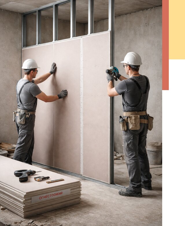 Перегородка из огнестойкого гипсокартона в Усть-Илимске от 1924 руб. под ключ | ОТДЕЛОЧНИК-Сть