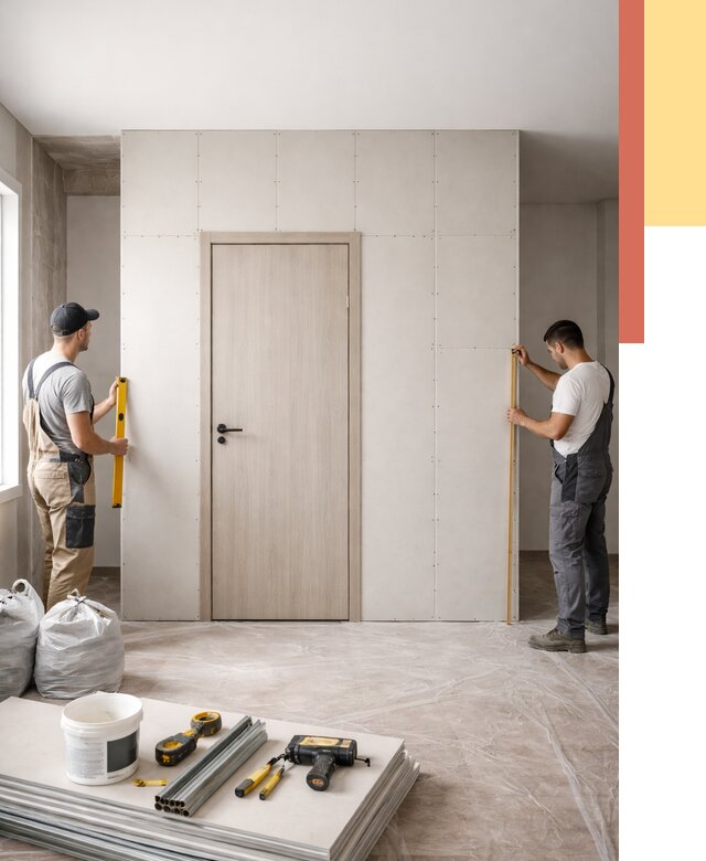 Перегородка из гипсокартона с дверью в Усть-Илимске от 4680 руб. под ключ | ОТДЕЛОЧНИК-Сть