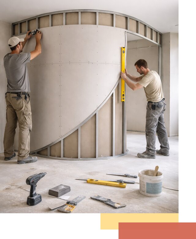 Радиусная перегородка из гипсокартона в Усть-Илимске под ключ