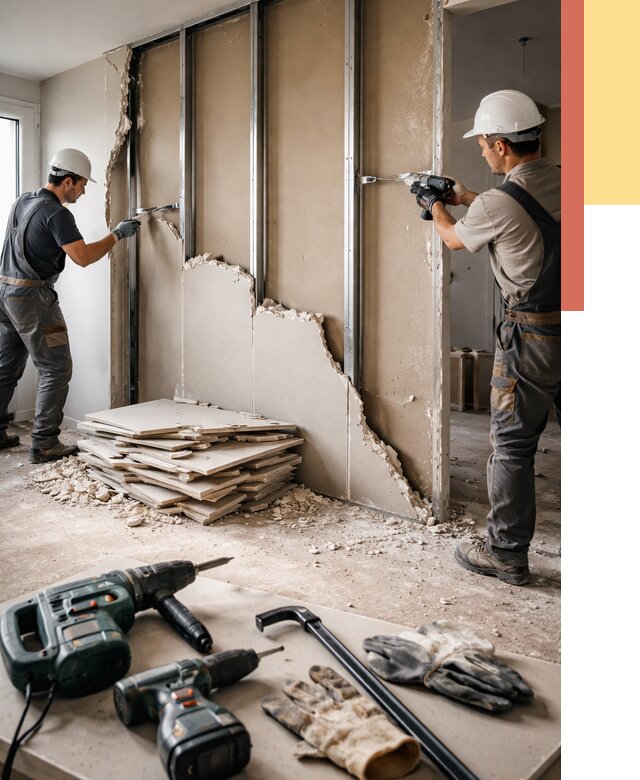 Демонтаж перегородки из гипсокартона в Усть-Илимске от 1248 руб. быстро и недорого | ОТДЕЛОЧНИК-Сть