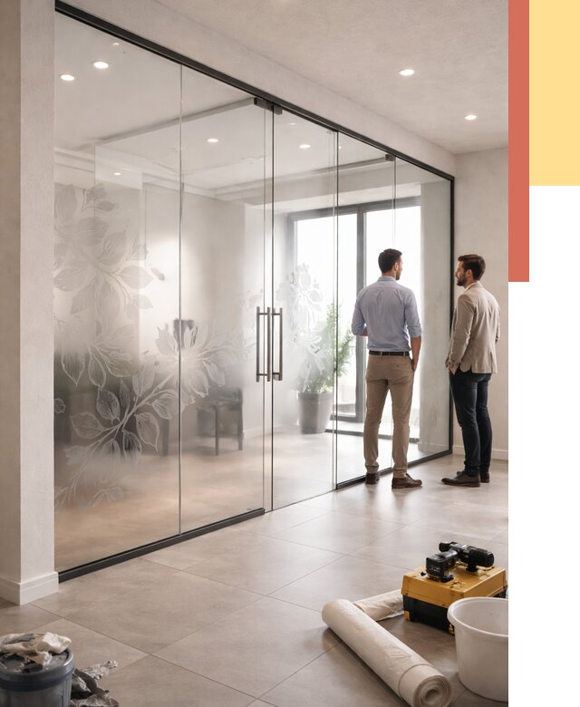 Стеклянные перегородки с рисунком в Усть-Илимске от 13000 руб. монтаж и нанесение | ОТДЕЛОЧНИК-Сть