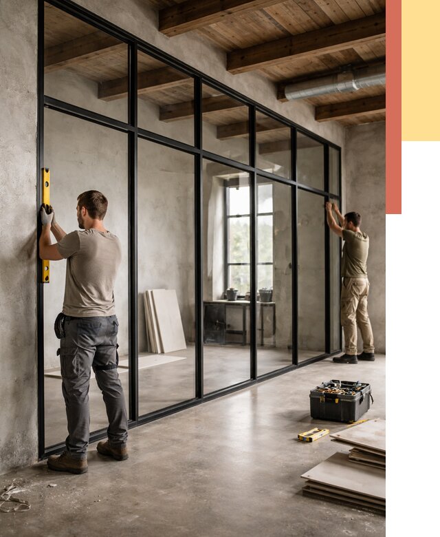 Стеклянные перегородки лофт в Усть-Илимске от 10920 руб. под ключ | ОТДЕЛОЧНИК-Сть