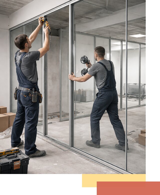 Алюминиевые перегородки со стеклом в Усть-Илимске — изготовление и монтаж