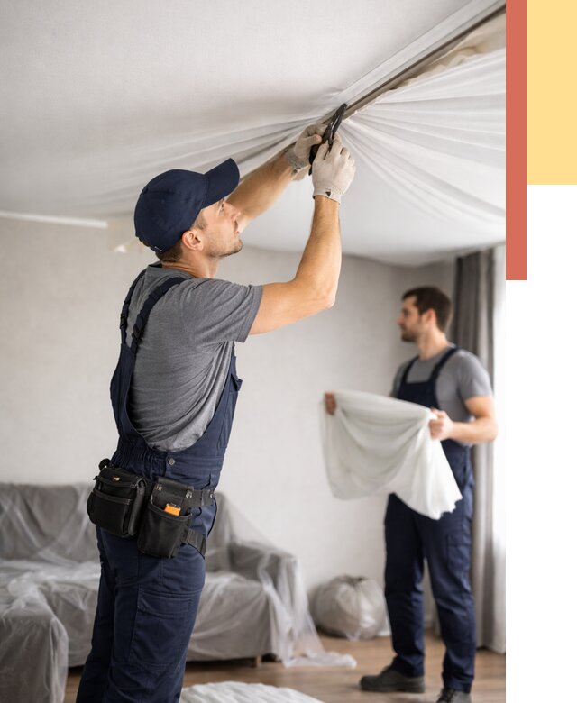 Демонтаж натяжного потолка в Усть-Илимске от 4680 руб. — снятие и разбор под ключ | ОТДЕЛОЧНИК-Сть