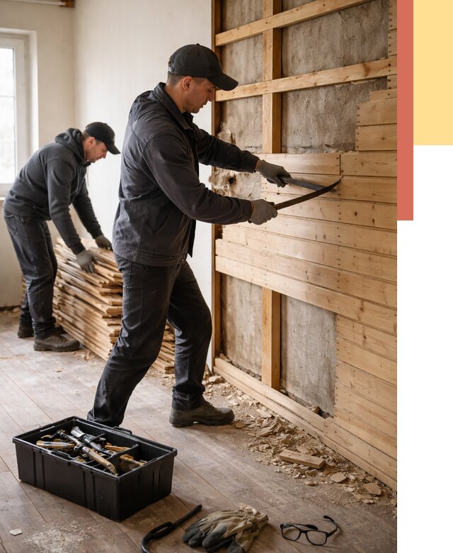 Демонтаж вагонки в Усть-Илимске от 3952 руб/м2 — быстро и недорого | ОТДЕЛОЧНИК-Сть