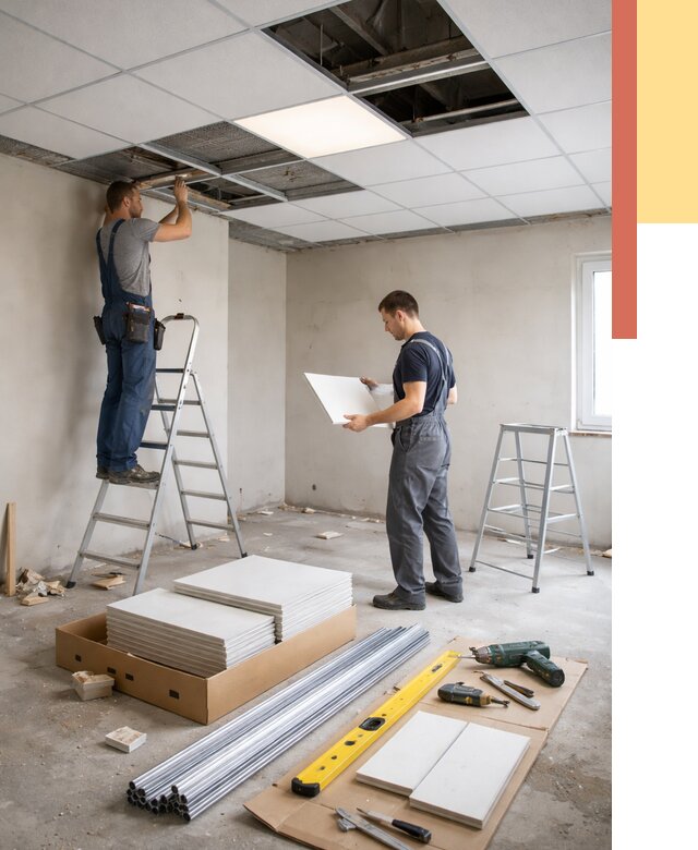 Монтаж потолка армстронг в Усть-Илимске от 4680 руб/м2 — быстрая установка под ключ | ОТДЕЛОЧНИК-Сть