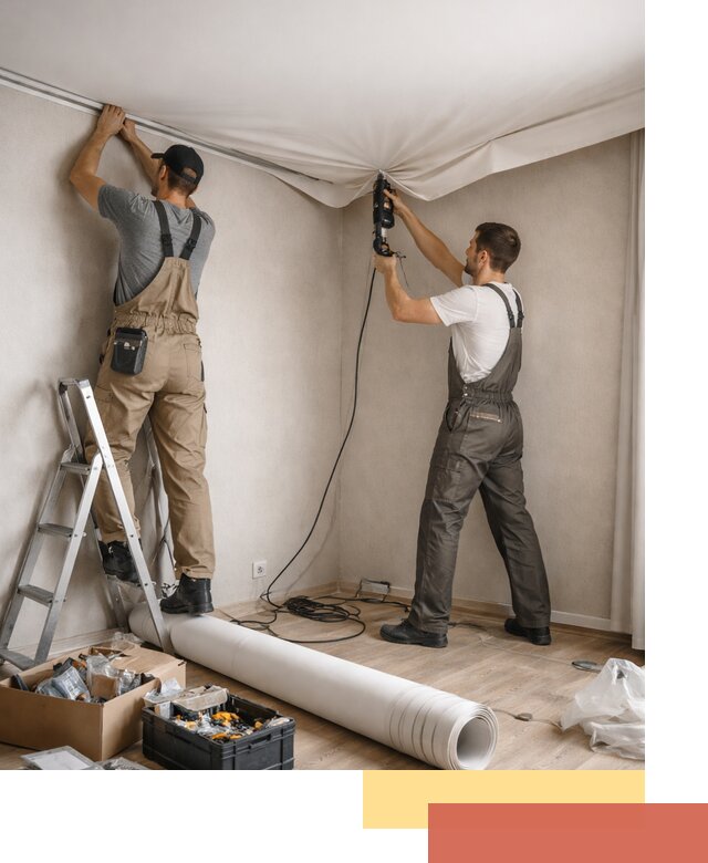 Монтаж цветного натяжного потолка в Усть-Илимске за один день