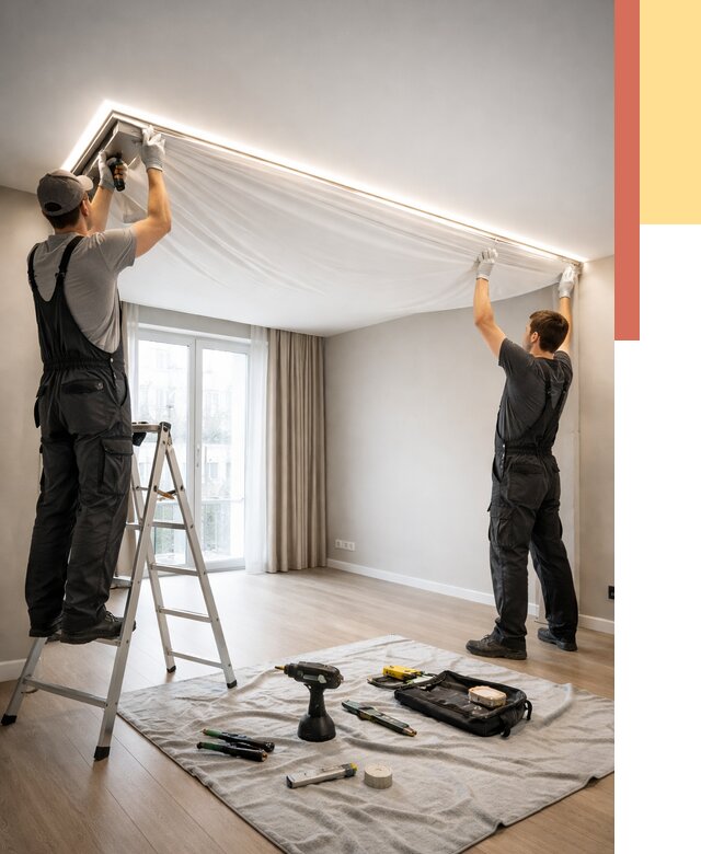 Монтаж парящего натяжного потолка в Усть-Илимске от 4680 руб. быстро и недорого | ОТДЕЛОЧНИК-Сть