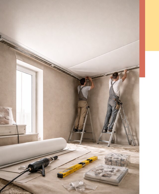 Монтаж натяжного потолка в спальне в Усть-Илимске от 3952 руб. под ключ | ОТДЕЛОЧНИК-Сть