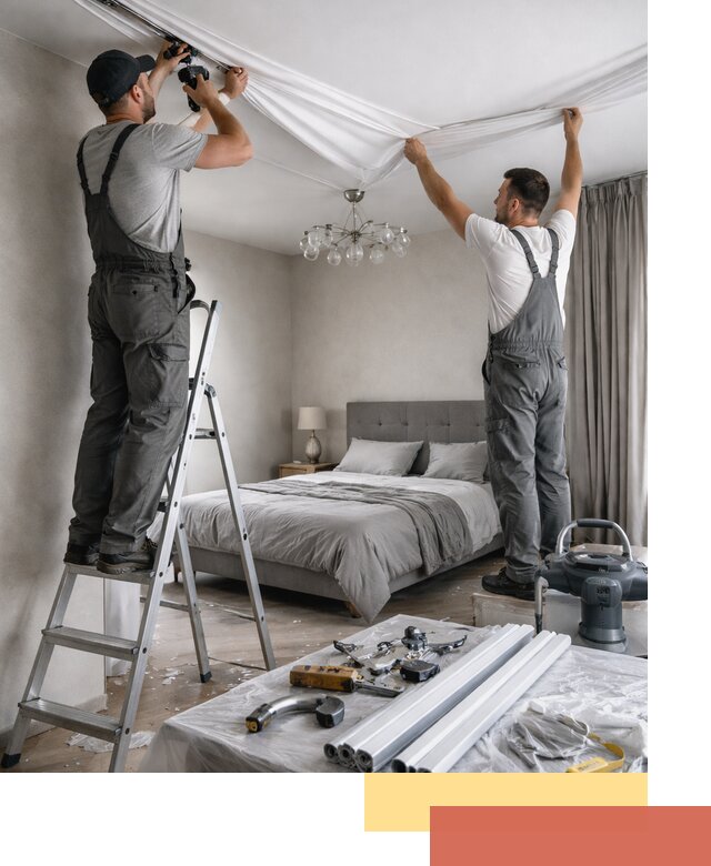 Монтаж натяжного потолка в спальне в Усть-Илимске