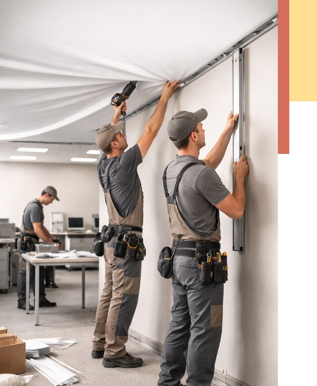 Монтаж натяжного потолка в офисе в Усть-Илимске от 468 руб/м² — быстро и недорого | ОТДЕЛОЧНИК-Сть