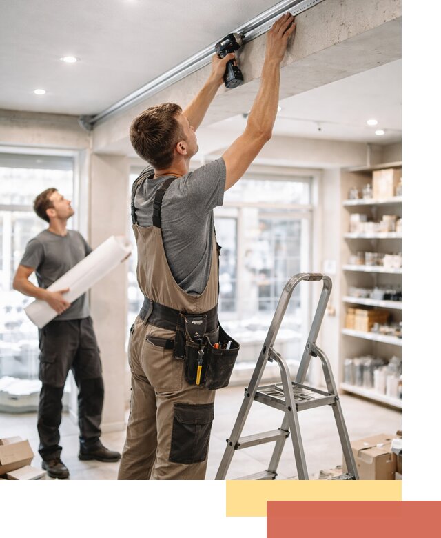 Монтаж натяжных потолков в магазине в Усть-Илимске