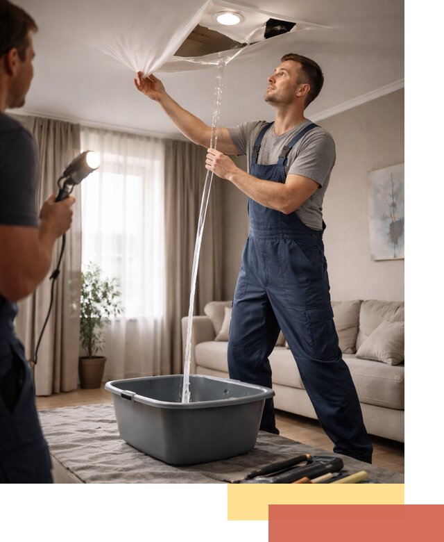 Слив воды с натяжного потолка в Усть-Илимске быстро и аккуратно