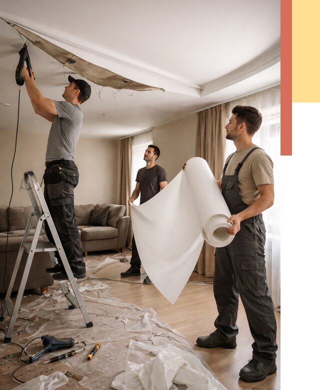 Замена полотна натяжного потолка в Усть-Илимске от 9880 руб. быстро и недорого | ОТДЕЛОЧНИК-Сть