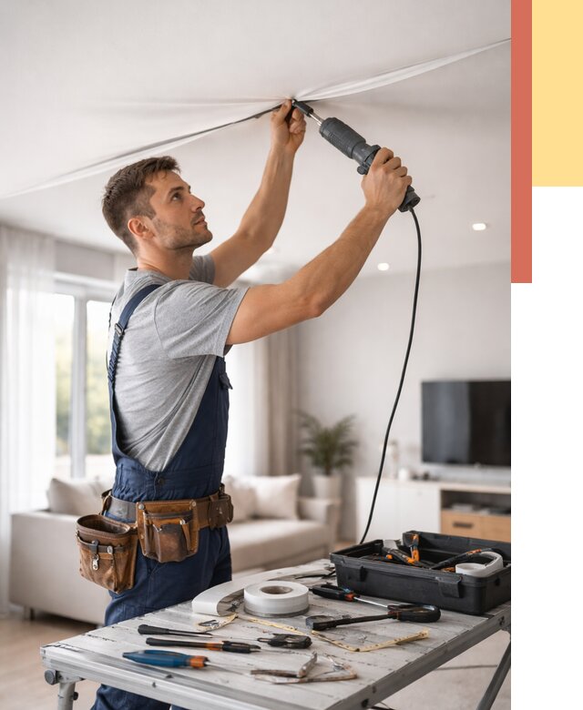 Ремонт натяжных потолков в Усть-Илимске от 9880 руб. под ключ — ОТДЕЛОЧНИК-Сть