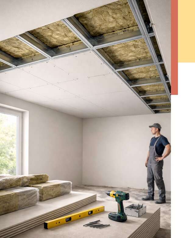 Звукоизоляция потолка ГКЛ в Усть-Илимске от 988 руб. — монтаж под ключ | ОТДЕЛОЧНИК-Сть